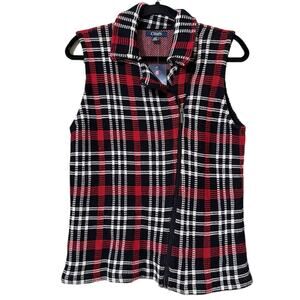 CHAPS women’s size large holiday sleeveless vest black red white plaid full zip